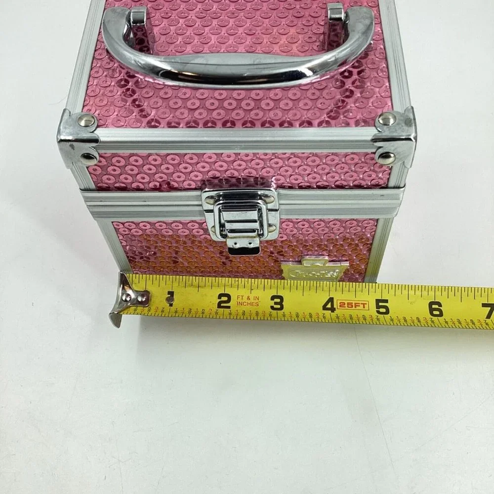 Caboodles Mini Pink Sequin Makeup Case Organizer 2012 Sparkle Silver